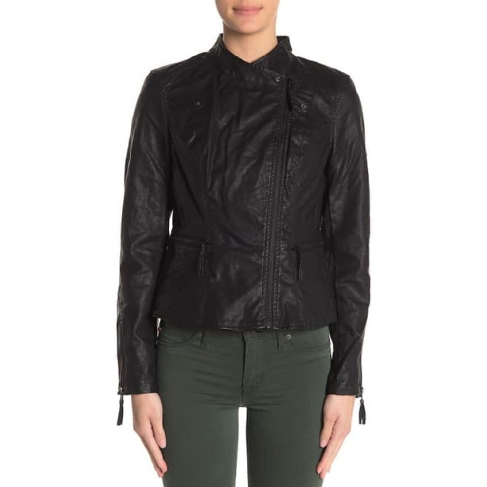 Blank NYC Black Leather Moto Asymmetrical Jacket Size M Flattering Fit - Picture 5 of 10